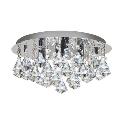 Contemporary Luxury Crystal Raindrop Round Stainless Steel 4-Light Flush Mount Ceiling Light For Living Room