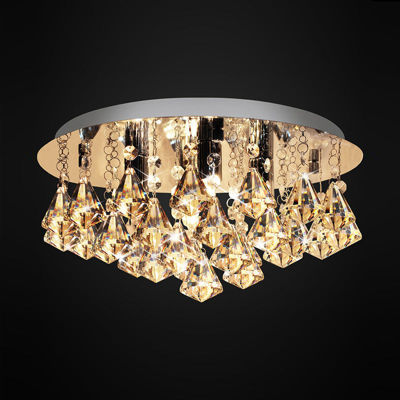 Contemporary Luxury Crystal Raindrop Round Stainless Steel 4-Light Flush Mount Ceiling Light For Living Room