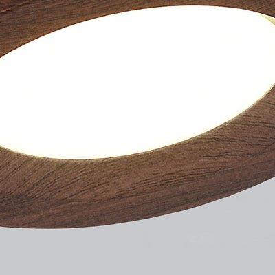 Modern Minimalist Aluminum Imitation Walnut Wood Grain Acrylic Round LED Recessed Spotlight Flush Mount Ceiling Light For Bedroom