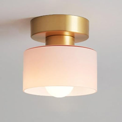 Contemporary Nordic Full Copper Glass Cylinder 1-Light Semi-Flush Mount Ceiling Light For Living Room