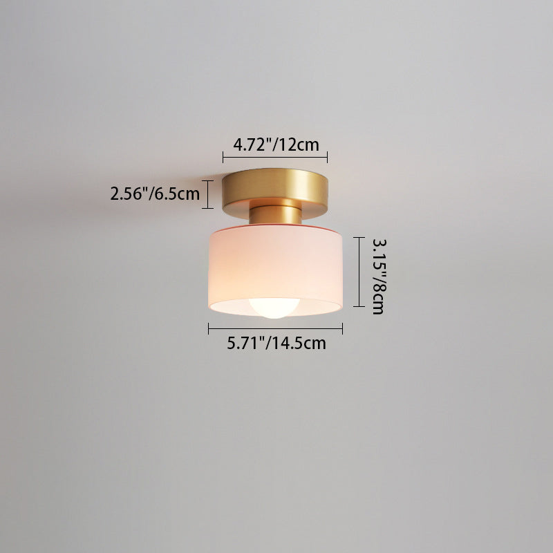 Contemporary Nordic Full Copper Glass Cylinder 1-Light Semi-Flush Mount Ceiling Light For Living Room