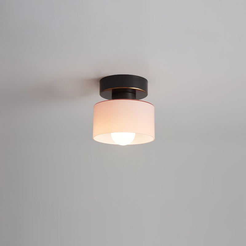 Contemporary Nordic Full Copper Glass Cylinder 1-Light Semi-Flush Mount Ceiling Light For Living Room