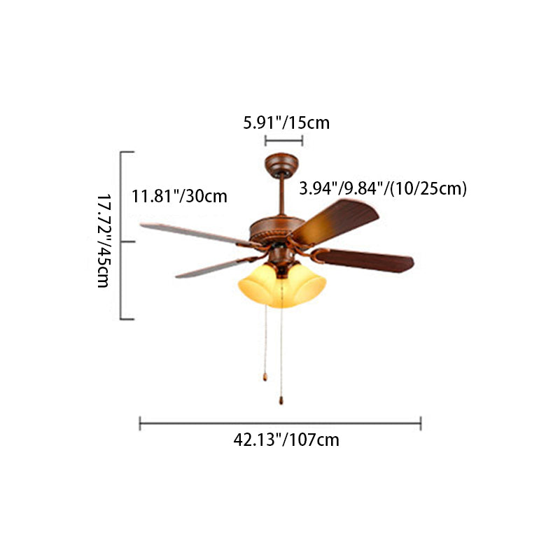 Traditional Tiffany Flower Stained Glass Shade Wood Fan 3-Light Downrods Ceiling Fan Light For Living Room