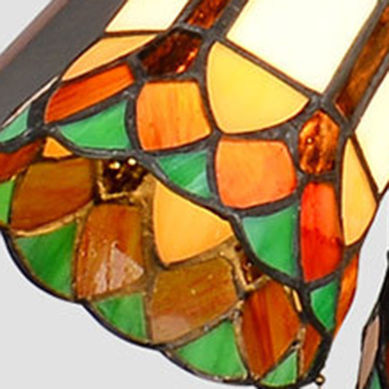 Traditional Tiffany Flower Stained Glass Shade Wood Fan 3-Light Downrods Ceiling Fan Light For Living Room