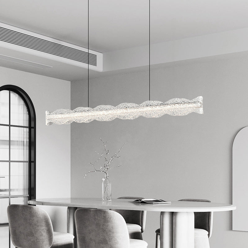 Modern Luxury Aluminum Resin Long Wave Strip LED Island Light Pendant Light For Dining Room