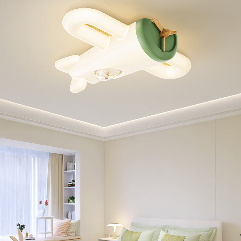 Contemporary Creative Cartoon Airplane PE Iron LED Flush Mount Ceiling Light For Living Room