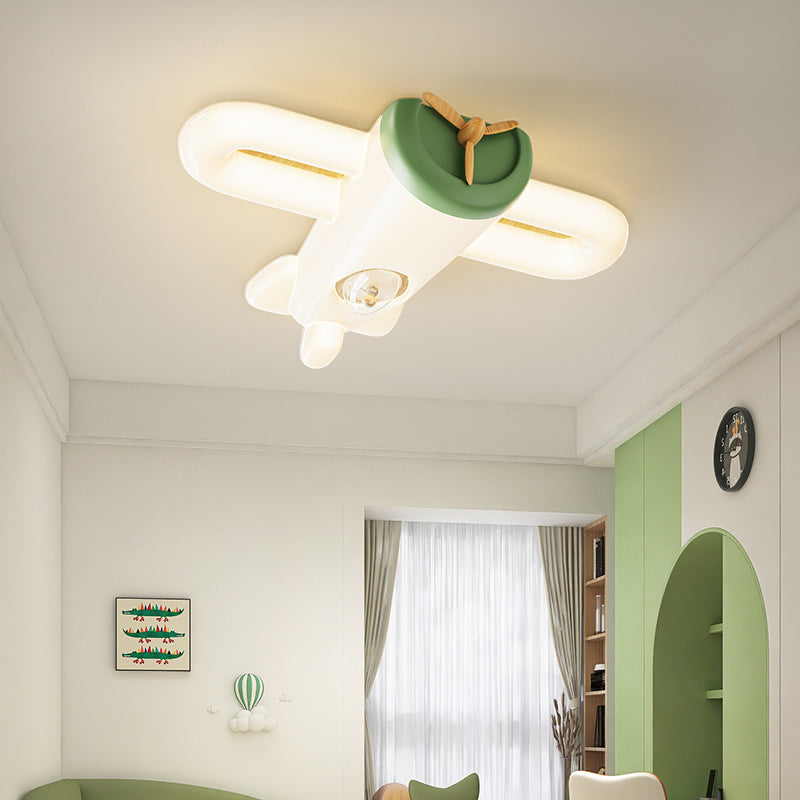 Contemporary Creative Cartoon Airplane PE Iron LED Flush Mount Ceiling Light For Living Room