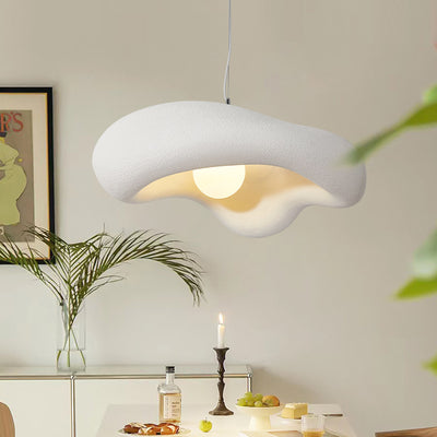 Traditional Japanese Wabi-sabi Corrugated Polystyrene Shade 1-Light Pendant Light For Dining Room