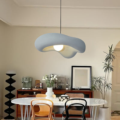 Traditional Japanese Wabi-sabi Corrugated Polystyrene Shade 1-Light Pendant Light For Dining Room