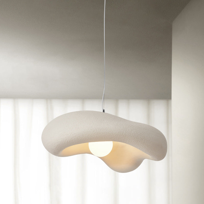 Traditional Japanese Wabi-sabi Corrugated Polystyrene Shade 1-Light Pendant Light For Dining Room