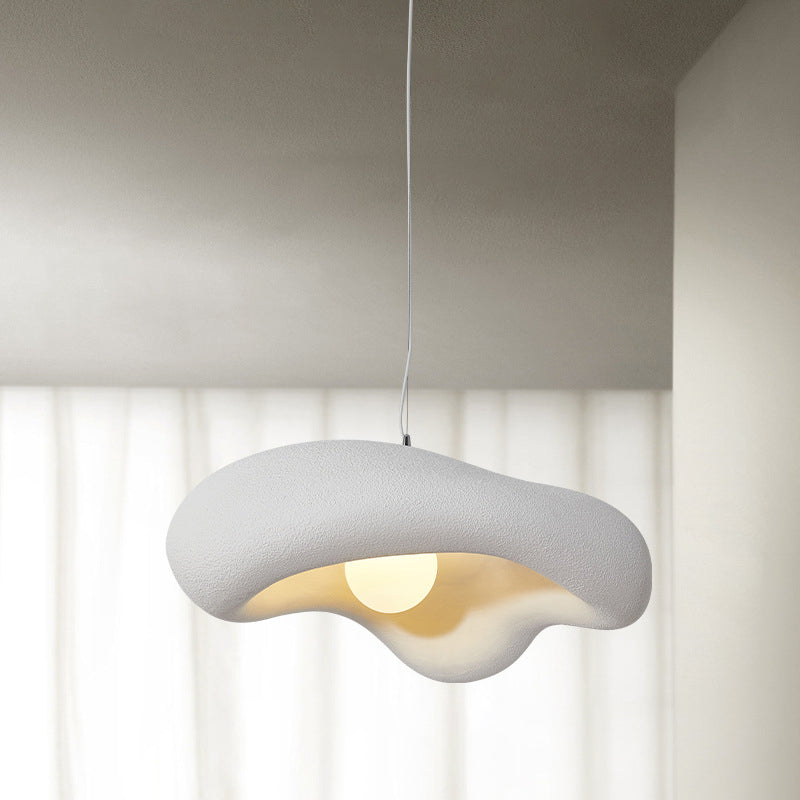 Traditional Japanese Wabi-sabi Corrugated Polystyrene Shade 1-Light Pendant Light For Dining Room