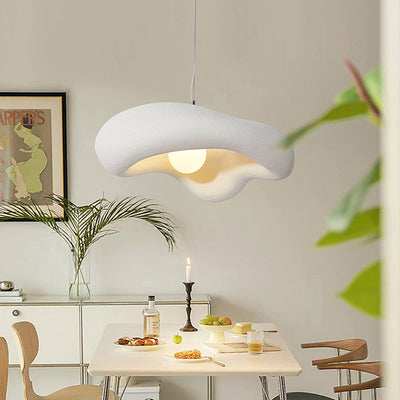 Traditional Japanese Wabi-sabi Corrugated Polystyrene Shade 1-Light Pendant Light For Dining Room