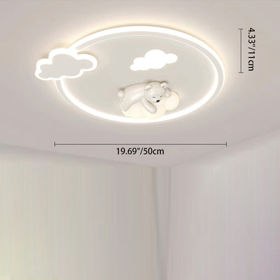 Contemporary Nordic Iron Aluminum Bear Round LED Flush Mount Ceiling Light For Bedroom