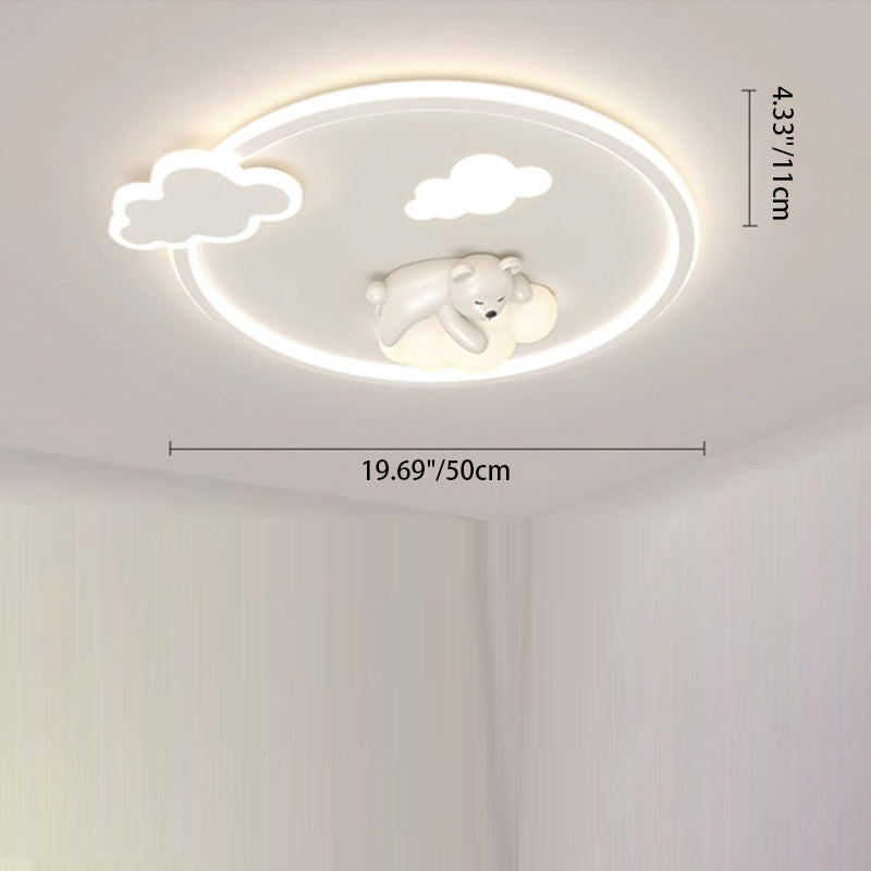 Contemporary Nordic Iron Aluminum Bear Round LED Flush Mount Ceiling Light For Bedroom