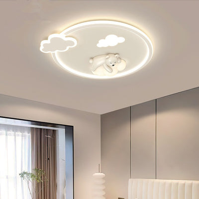 Contemporary Nordic Iron Aluminum Bear Round LED Flush Mount Ceiling Light For Bedroom