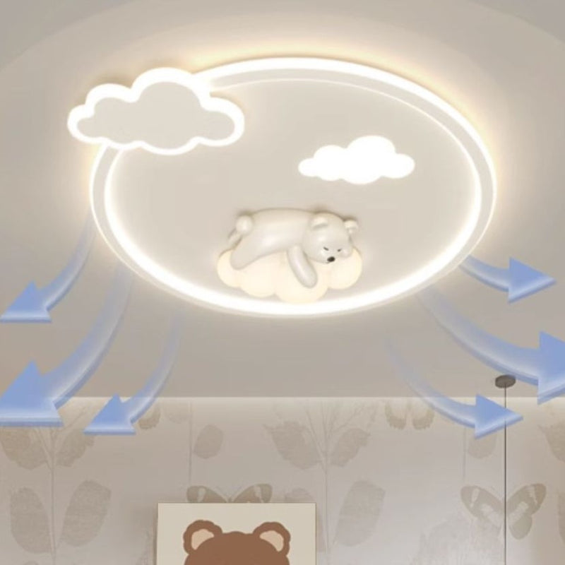 Contemporary Nordic Iron Aluminum Bear Round LED Flush Mount Ceiling Light For Bedroom