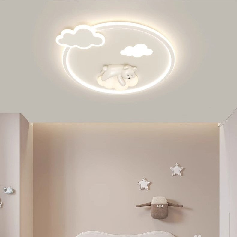 Contemporary Nordic Iron Aluminum Bear Round LED Flush Mount Ceiling Light For Bedroom