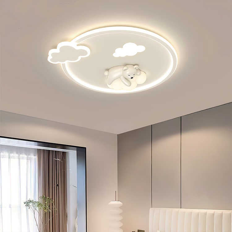 Contemporary Nordic Iron Aluminum Bear Round LED Flush Mount Ceiling Light For Bedroom