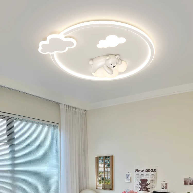 Contemporary Nordic Iron Aluminum Bear Round LED Flush Mount Ceiling Light For Bedroom