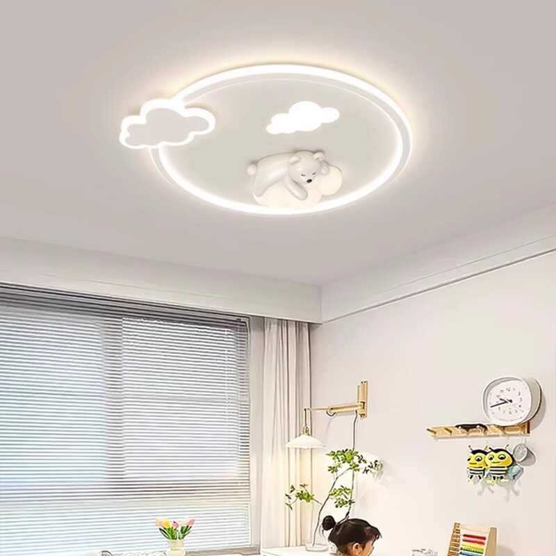 Contemporary Nordic Iron Aluminum Bear Round LED Flush Mount Ceiling Light For Bedroom