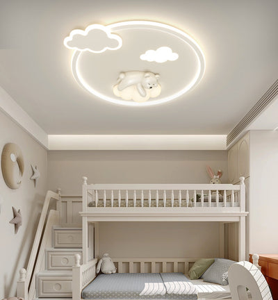 Contemporary Nordic Iron Aluminum Bear Round LED Flush Mount Ceiling Light For Bedroom