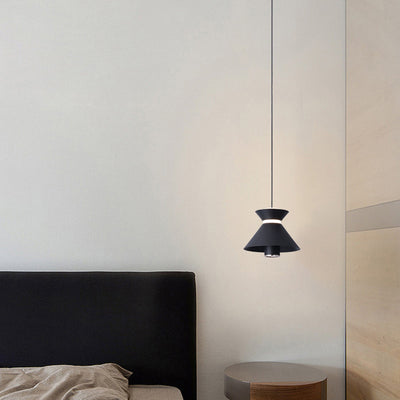 Contemporary Nordic Iron Aluminum Geometric Semi-Conical LED Liftable Pendant Light For Bedroom