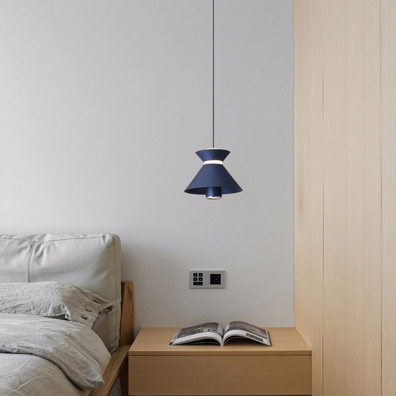 Contemporary Nordic Iron Aluminum Geometric Semi-Conical LED Liftable Pendant Light For Bedroom