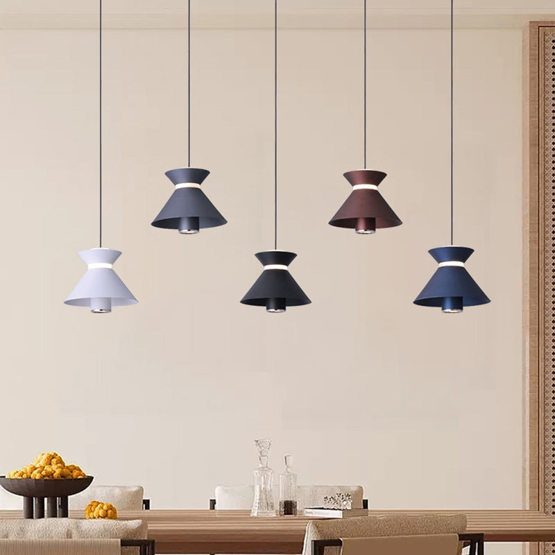 Contemporary Nordic Iron Aluminum Geometric Semi-Conical LED Liftable Pendant Light For Bedroom