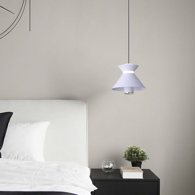 Contemporary Nordic Iron Aluminum Geometric Semi-Conical LED Liftable Pendant Light For Bedroom