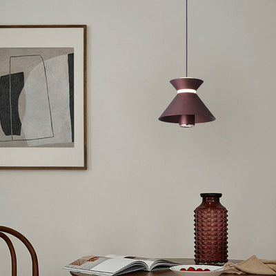 Contemporary Nordic Iron Aluminum Geometric Semi-Conical LED Liftable Pendant Light For Bedroom