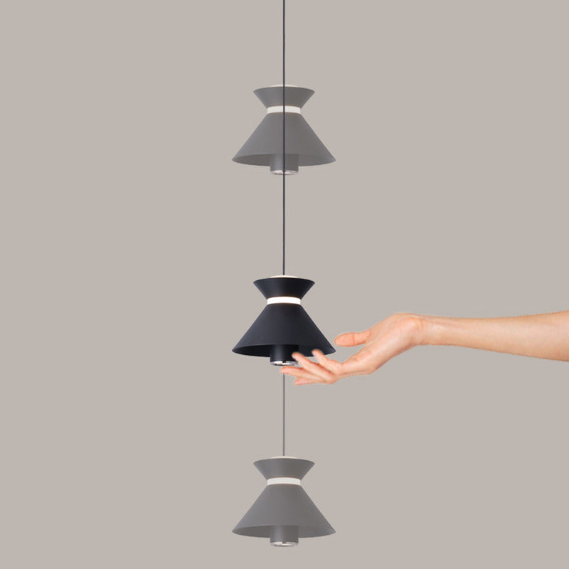 Contemporary Nordic Iron Aluminum Geometric Semi-Conical LED Liftable Pendant Light For Bedroom