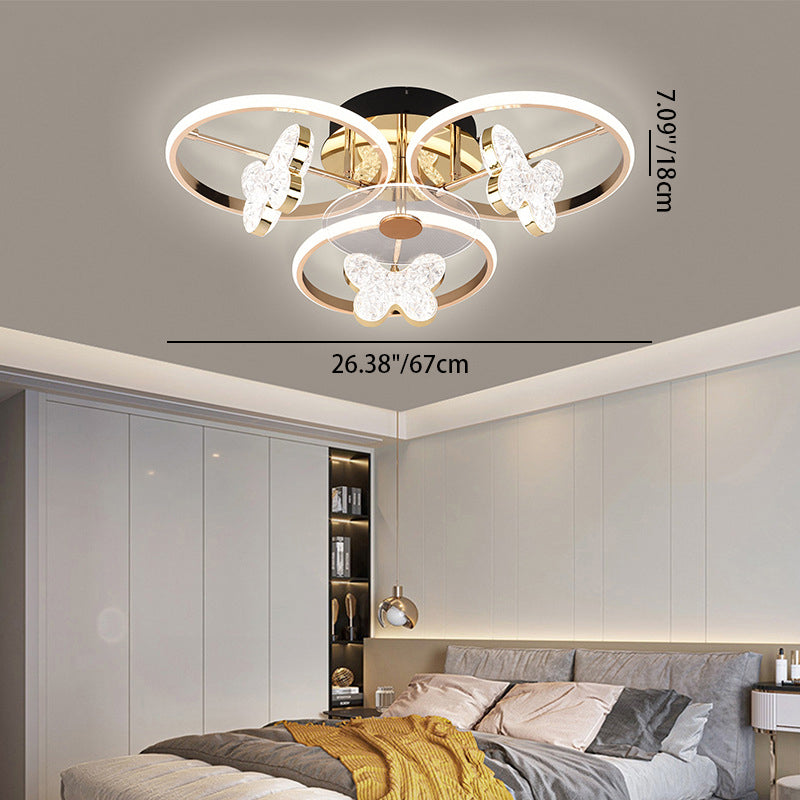 Modern Luxury Butterfly Acrylic Shade Hardware LED Semi-Flush Mount Ceiling Light For Bedroom