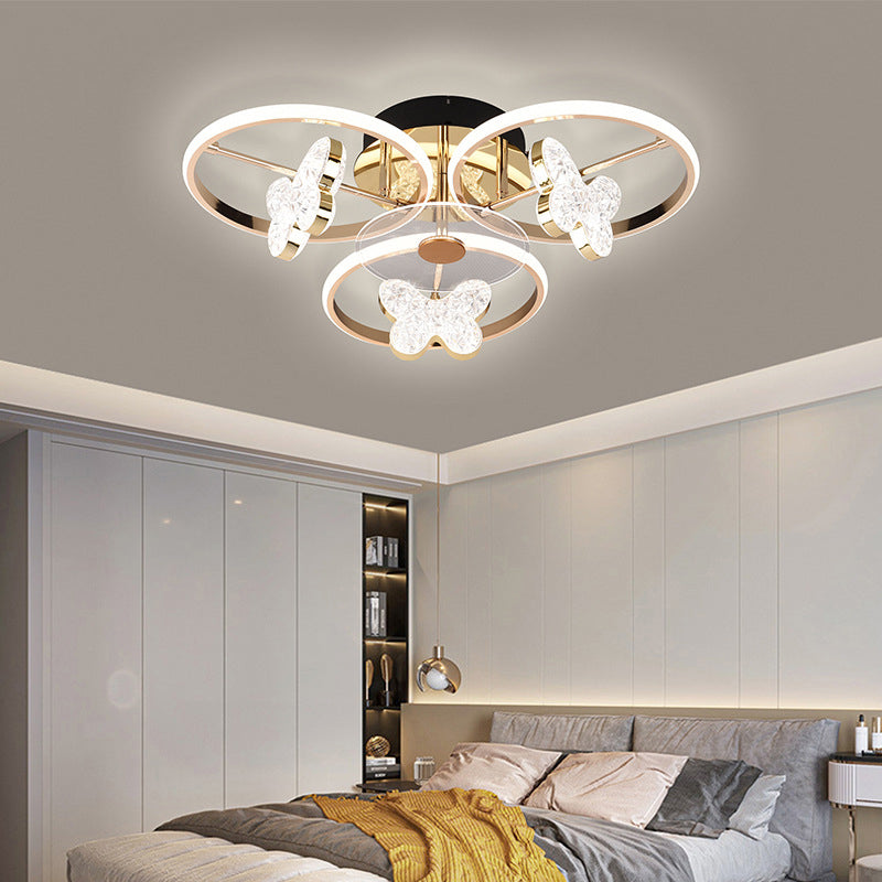 Modern Luxury Butterfly Acrylic Shade Hardware LED Semi-Flush Mount Ceiling Light For Bedroom