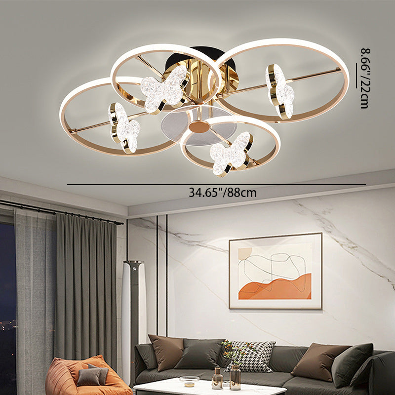 Modern Luxury Butterfly Acrylic Shade Hardware LED Semi-Flush Mount Ceiling Light For Bedroom