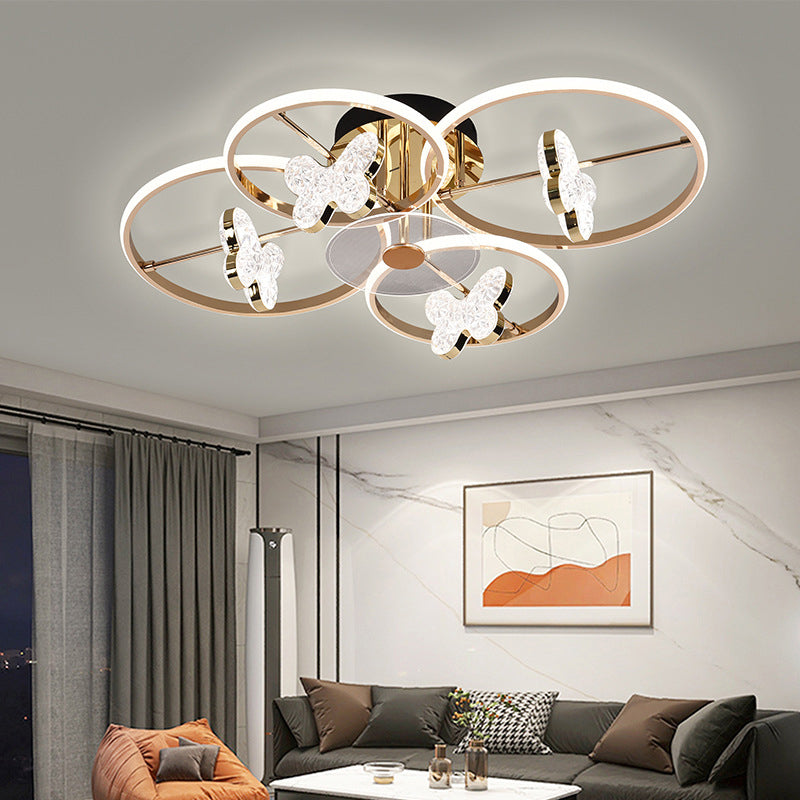 Modern Luxury Butterfly Acrylic Shade Hardware LED Semi-Flush Mount Ceiling Light For Bedroom