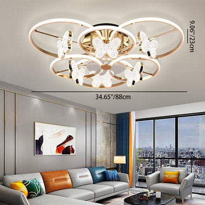 Modern Luxury Butterfly Acrylic Shade Hardware LED Semi-Flush Mount Ceiling Light For Bedroom