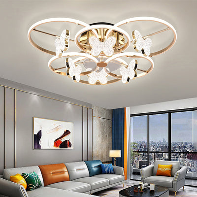 Modern Luxury Butterfly Acrylic Shade Hardware LED Semi-Flush Mount Ceiling Light For Bedroom