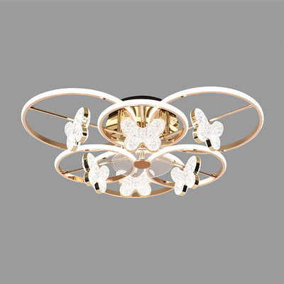 Modern Luxury Butterfly Acrylic Shade Hardware LED Semi-Flush Mount Ceiling Light For Bedroom