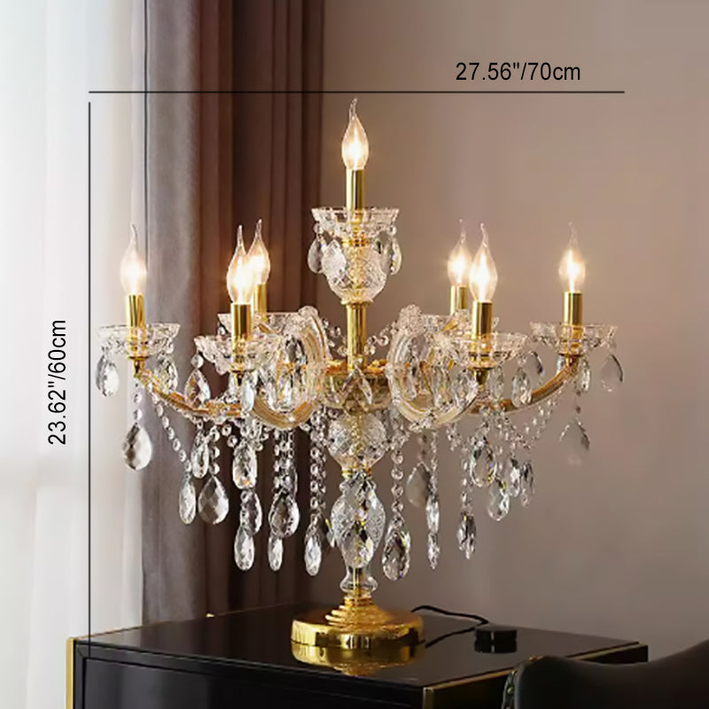 Modern Luxury Pleated Fabric Shade Hardware Glass Candelabra 7-Light Table Lamp For Home Office