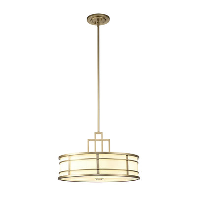 Modern Luxury Geometric Drum Brass Finish Ribbed Glass Shade 3-Light Chandelier For Living Room