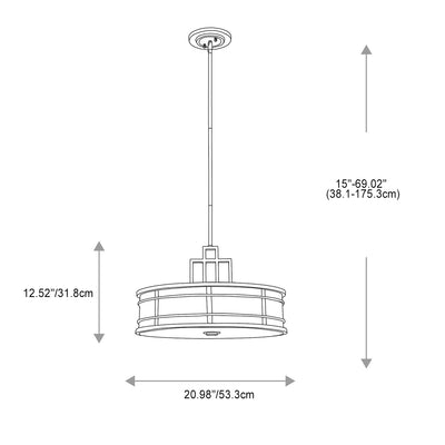 Modern Luxury Geometric Drum Brass Finish Ribbed Glass Shade 3-Light Chandelier For Living Room