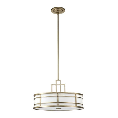 Modern Luxury Geometric Drum Brass Finish Ribbed Glass Shade 3-Light Chandelier For Living Room