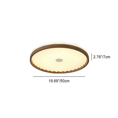 Contemporary Creative Hardware Imitation Wood Grain Pleated Acrylic Round Shade LED Flush Mount Ceiling Light For Bedroom