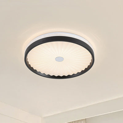 Contemporary Creative Hardware Imitation Wood Grain Pleated Acrylic Round Shade LED Flush Mount Ceiling Light For Bedroom