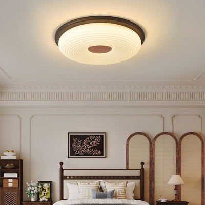 Contemporary Nordic Solid Wood Acrylic Cloud Shade LED Flush Mount Ceiling Light For Bedroom