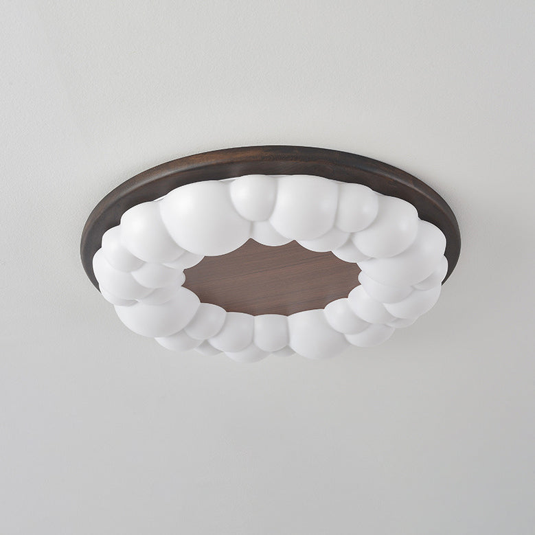 Contemporary Nordic Solid Wood Acrylic Cloud Shade LED Flush Mount Ceiling Light For Bedroom