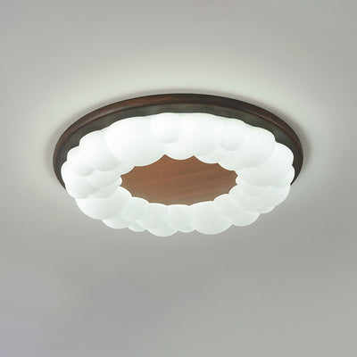 Contemporary Nordic Solid Wood Acrylic Cloud Shade LED Flush Mount Ceiling Light For Bedroom