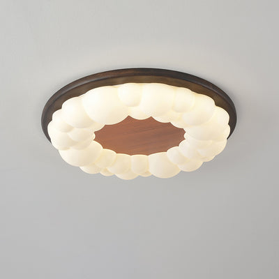 Contemporary Nordic Solid Wood Acrylic Cloud Shade LED Flush Mount Ceiling Light For Bedroom