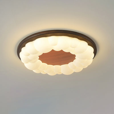 Contemporary Nordic Solid Wood Acrylic Cloud Shade LED Flush Mount Ceiling Light For Bedroom