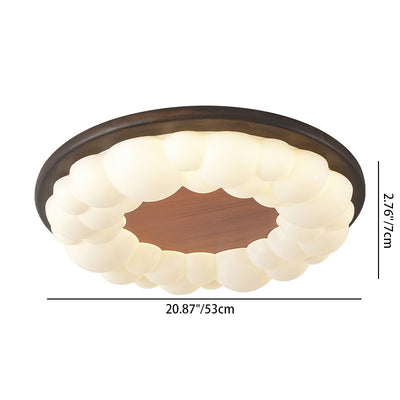 Contemporary Nordic Solid Wood Acrylic Cloud Shade LED Flush Mount Ceiling Light For Bedroom